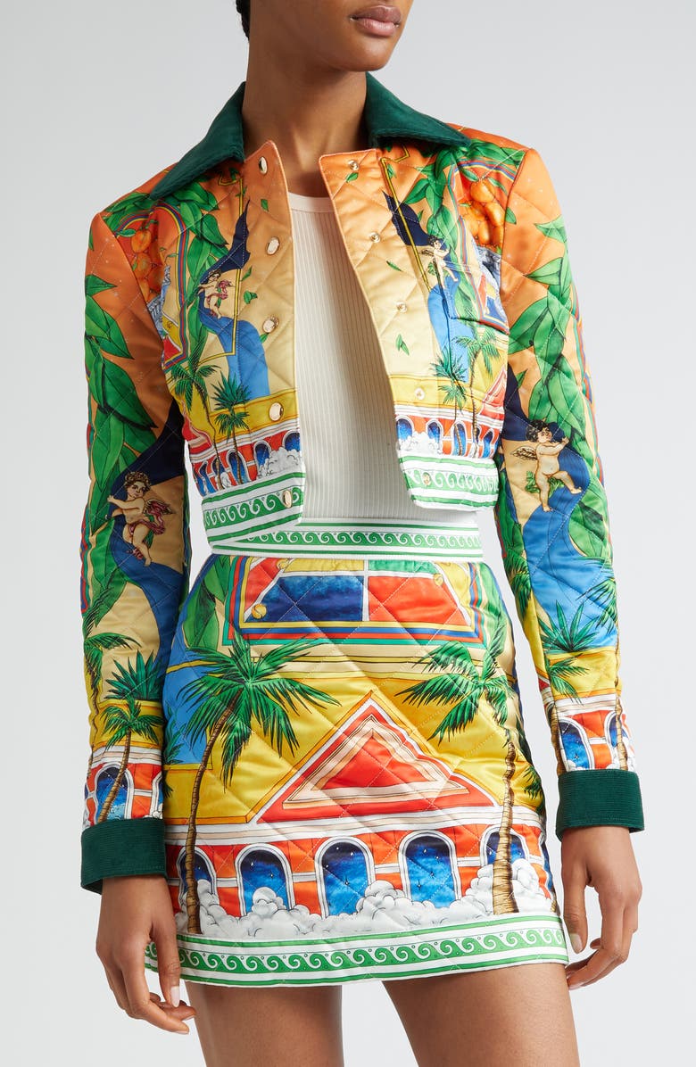 Casablanca Quilted Triomphe D'Orange Print Crop Jacket, Alternate, color, 