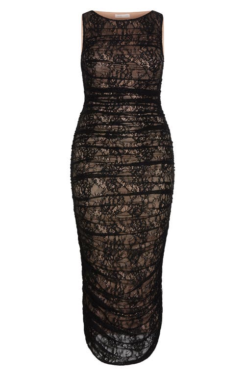 City Chic Ruched Lace Sheath Dress In Black
