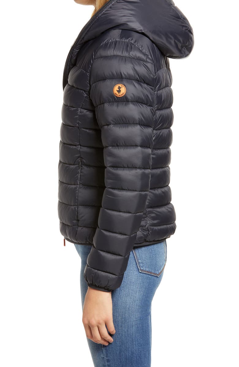 Save The Duck Giga Water Repellent Hooded Puffer Jacket with Faux Shearling Lining, Alternate, color, 