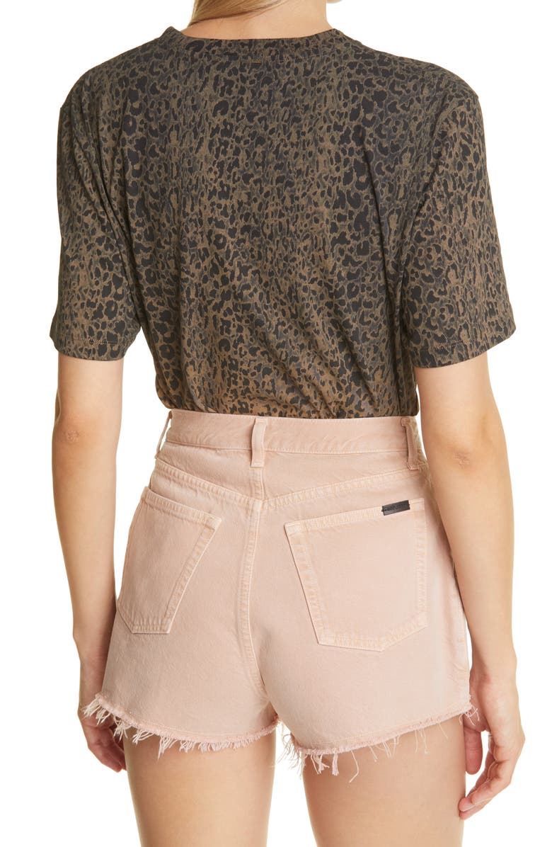 Saint Laurent Dip Dye Leopard Cotton T-Shirt, Alternate, color,