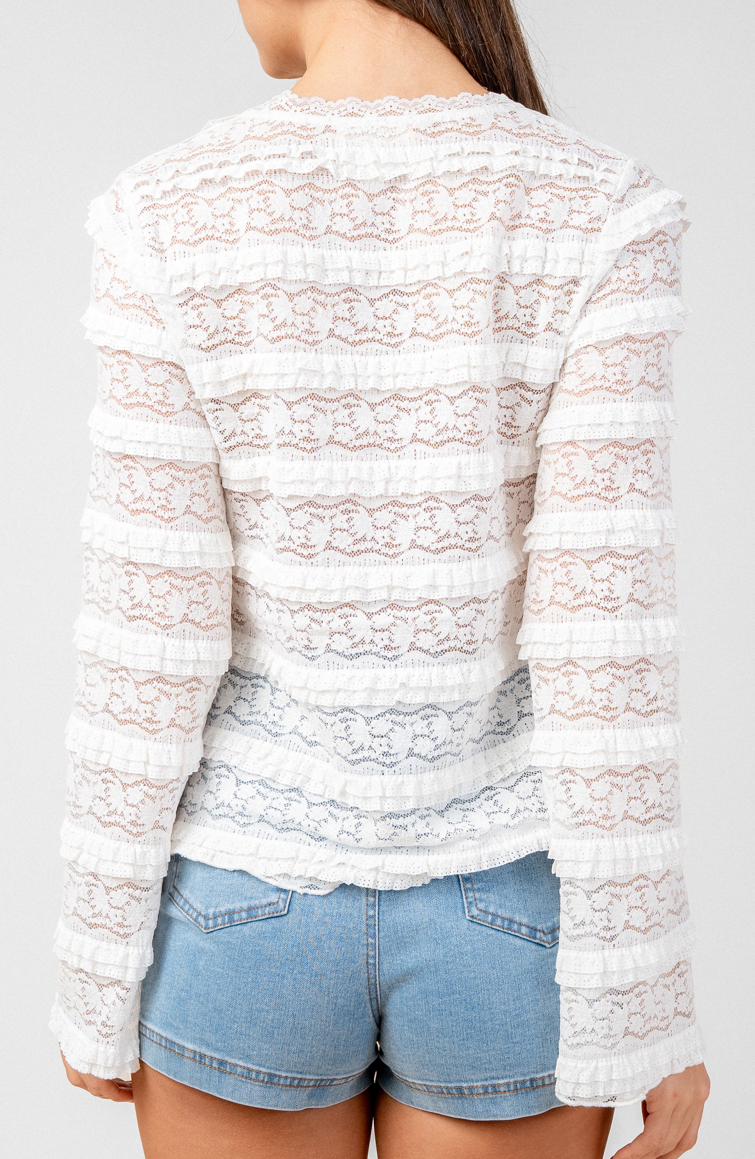 Collabo Front Tie Ruffled Lace Top (Women) | Nordstromrack