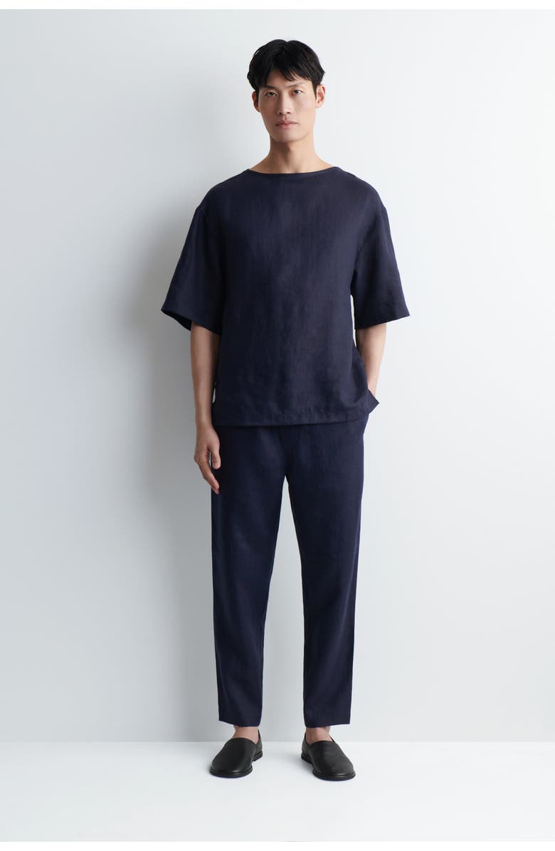 COS Elasticated Linen Regular-fit Tapered Trousers, Main, color, Navy