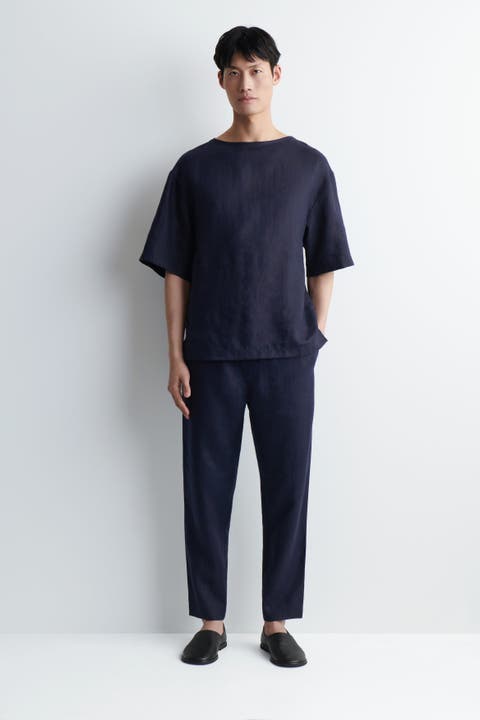Elasticated Linen Regular-fit Tapered Trousers