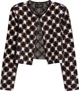 Oscar de la Renta Floral Geometric Jacquard Cardigan