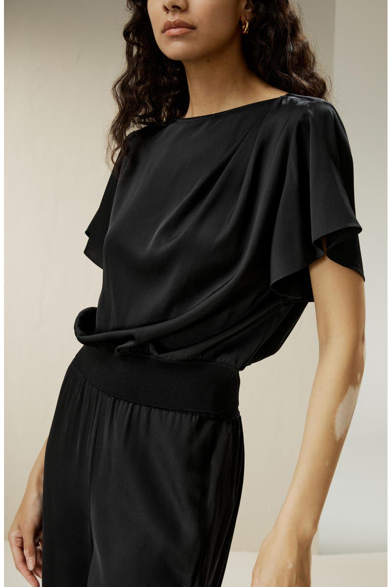 Women's Short Rippled Batwing Sleeves Silk Shirt, Alternate, color, Black
