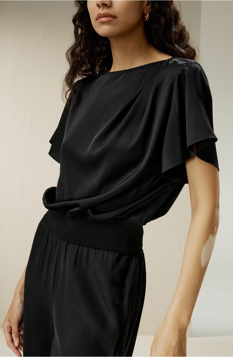 Lilysilk Women's Short Rippled Batwing Sleeves Silk Shirt, Alternate, color, Black