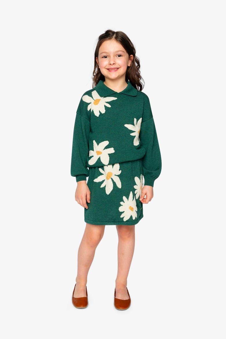 Knitted Daisy Jacquard Elastic Waist Skirt, Alternate, color, Jasper Printed Green