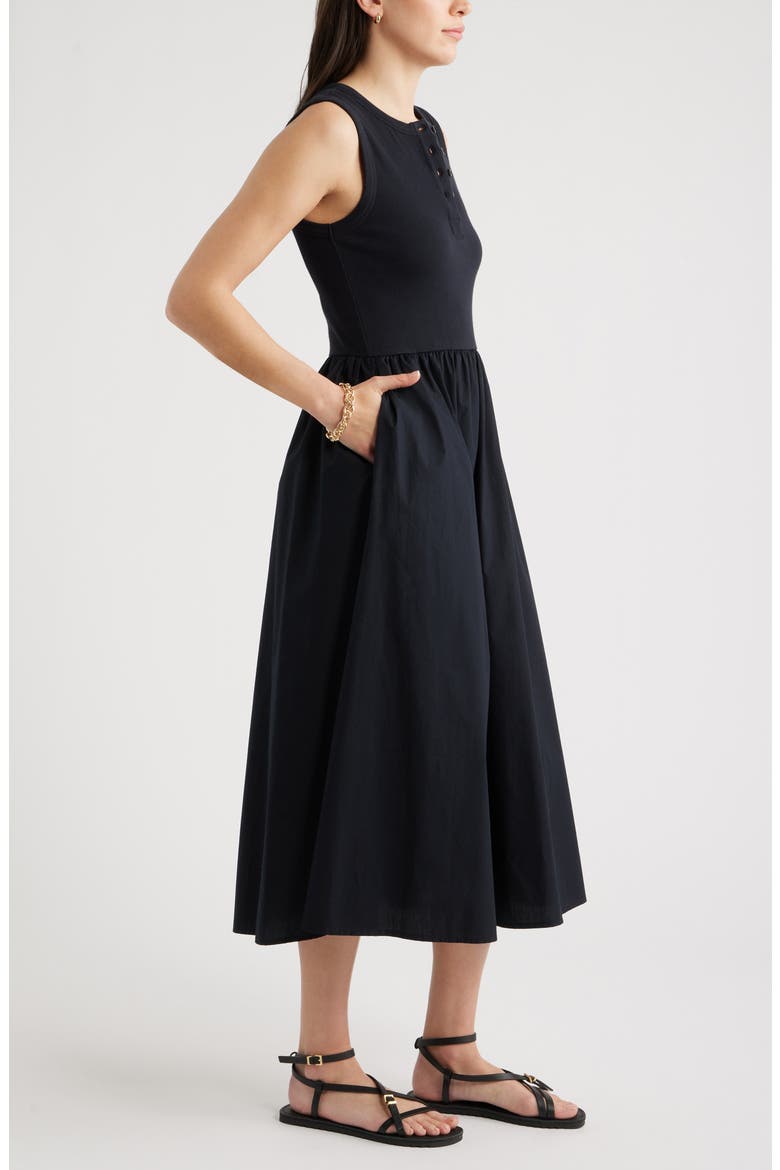 Sleeveless Mixed Media Midi Dress, Alternate, color, BLACK