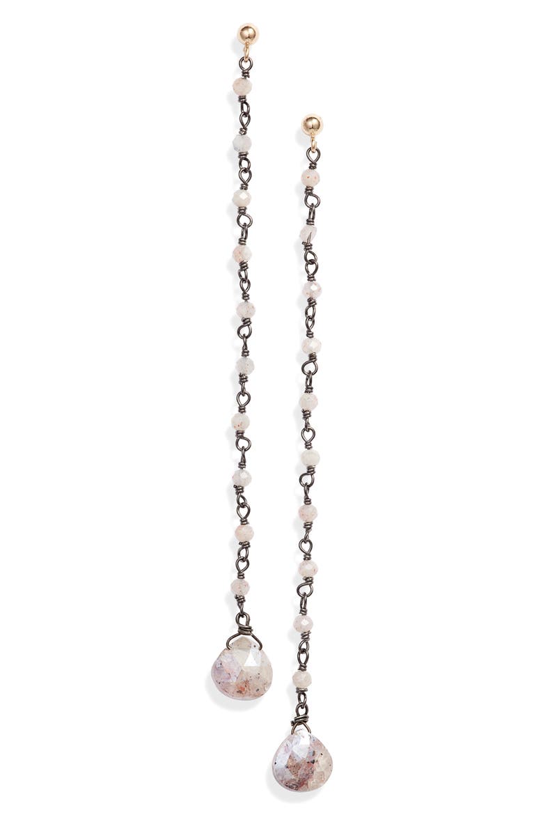 Long Semiprecious Stone Earrings, Main, color, BLACK