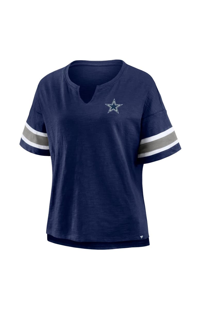 FANATICS Women's Fanatics Navy Dallas Cowboys Redzone Bling Stripe Sleeve Notch Neck T-Shirt, Alternate, color, Navy