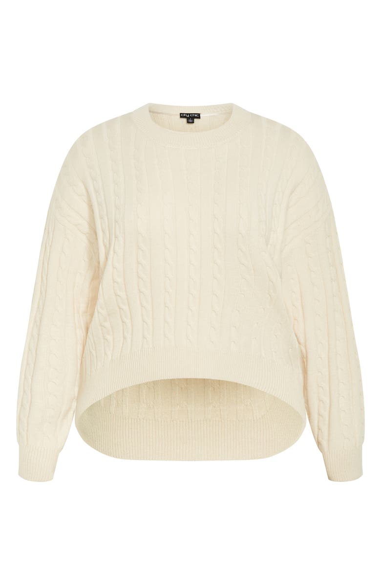 City Chic Shelby Cable Stitch High-Low Sweater, Alternate, color, Cream