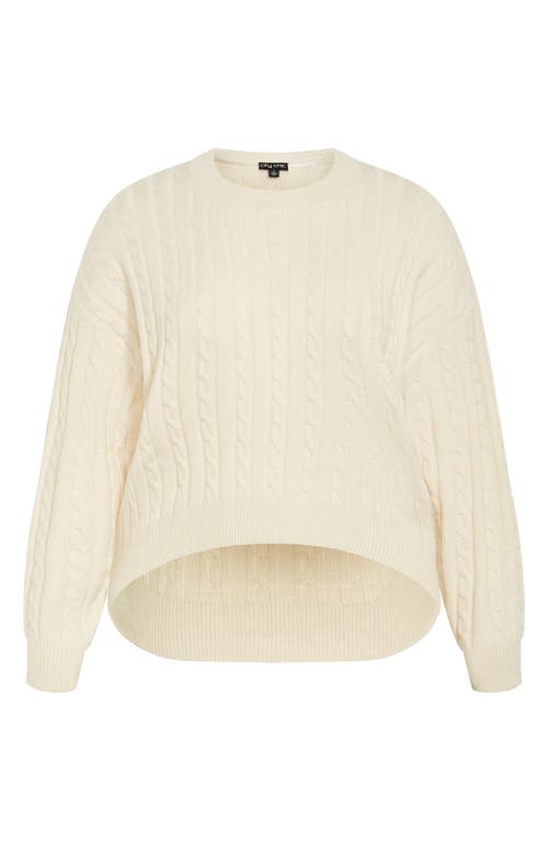 City Chic Shelby Cable Stitch High-low Sweater In Neutral