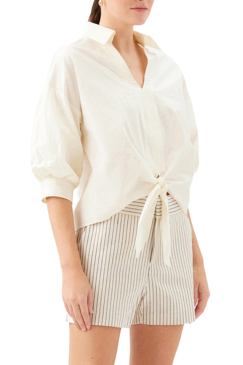 Jena Tie Front Cotton Top, Alternate, color, CREAM