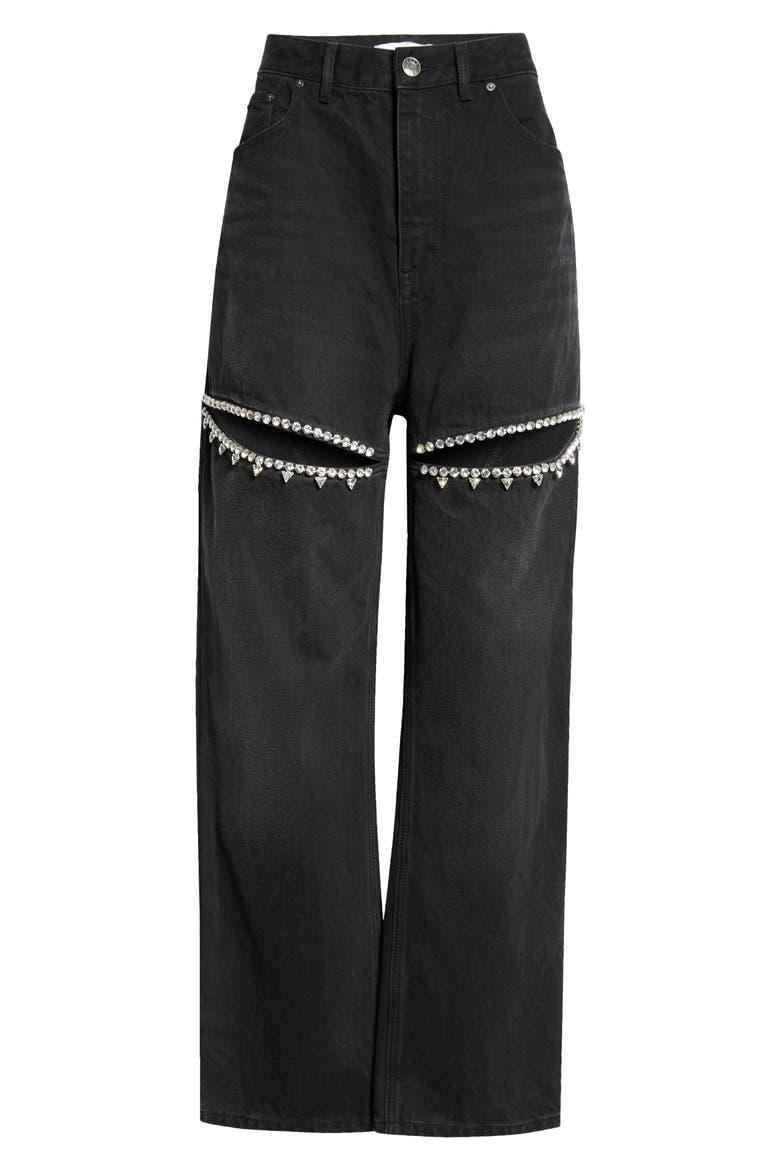 Crystal Slit Straight Leg Jeans, Main, color, BLACK