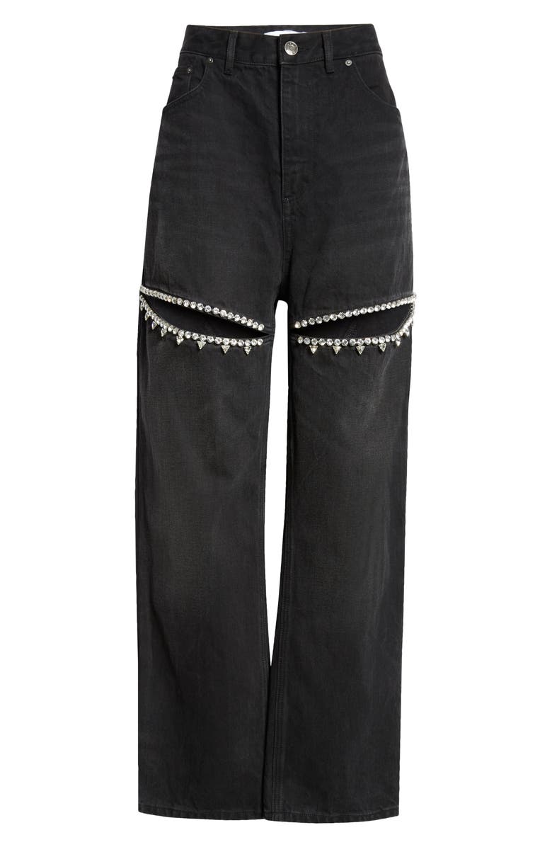 Area Crystal Slit Straight Leg Jeans, Main, color, Black