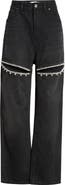 Area Crystal Slit Straight Leg Jeans