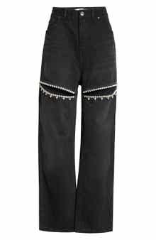 Crystal Slit Straight Leg Jeans