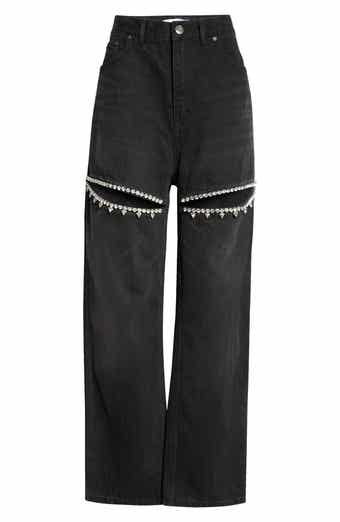 Crystal Slit Straight Leg Jeans
