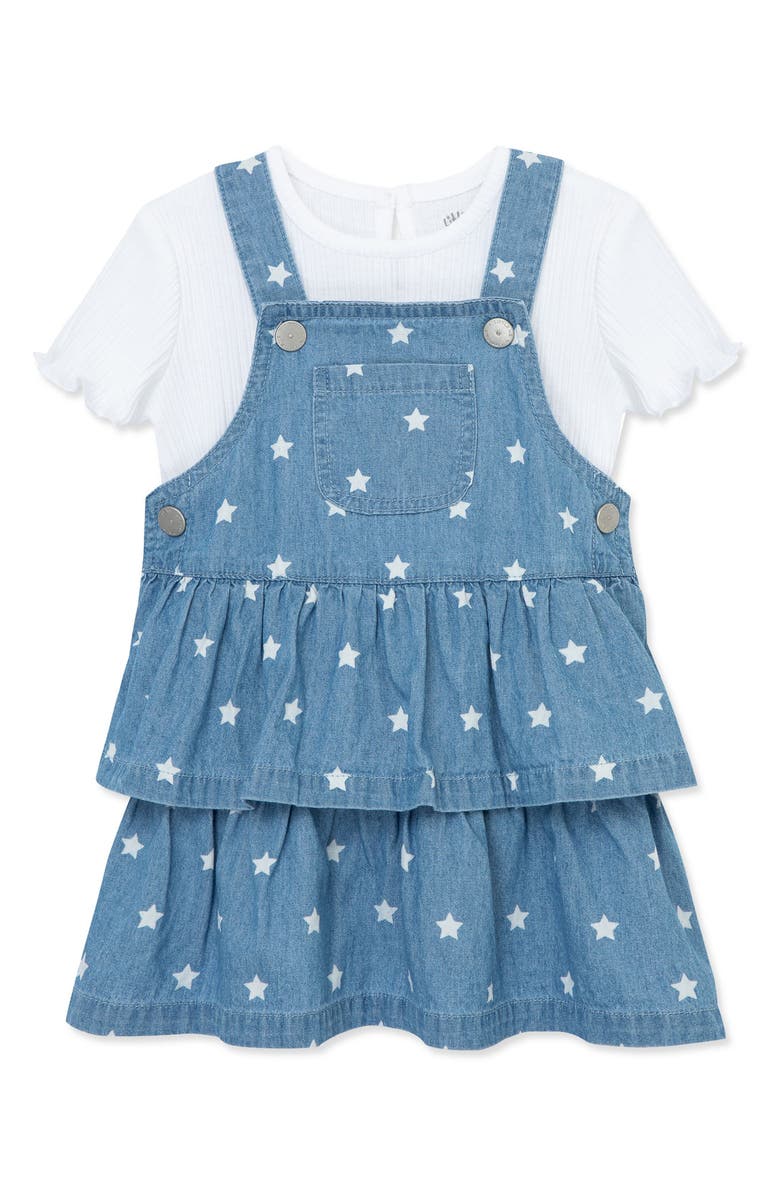 Little Me Star Print Chambray Jumper & T-Shirt Set, Alternate, color, 