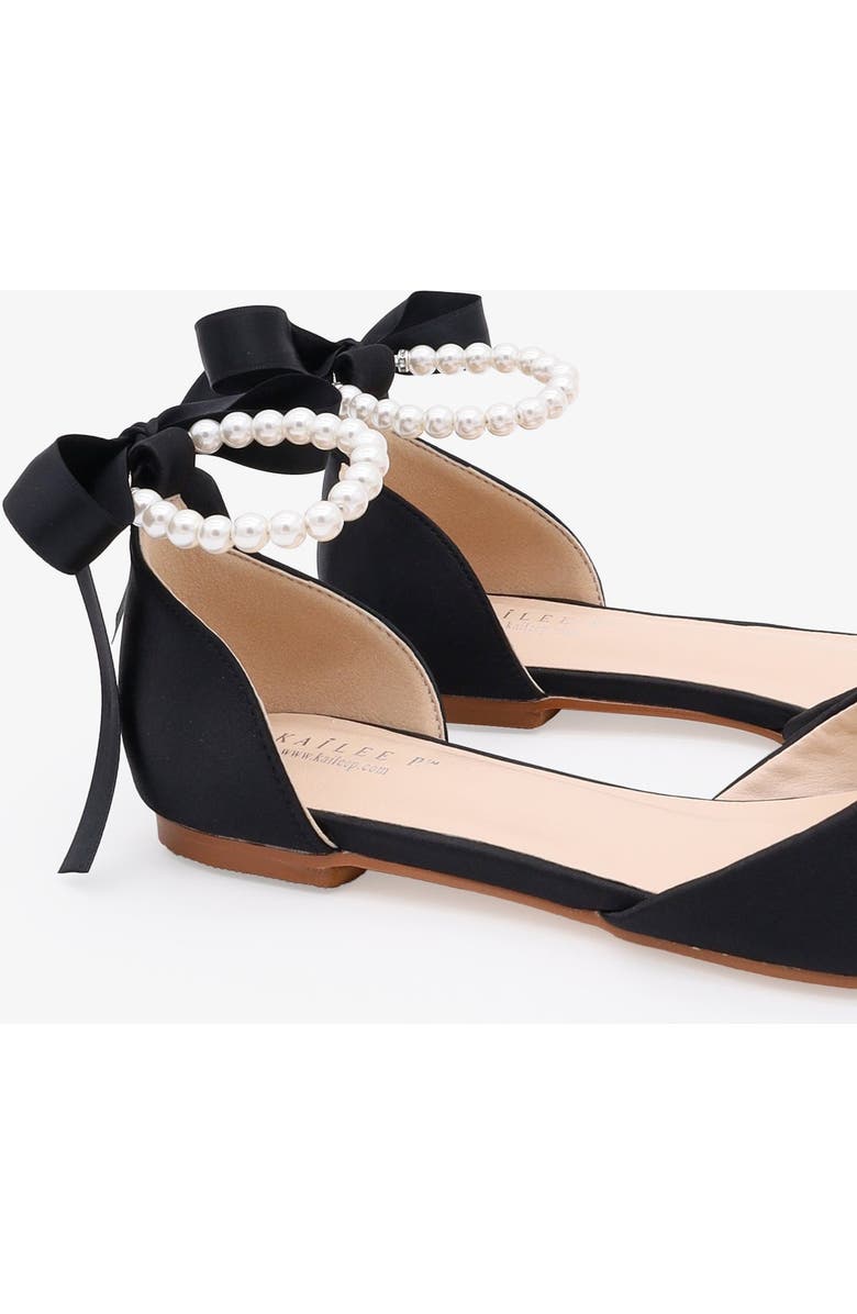 Kailee P Bella Satin Pointy Toe Flats with All Pearls Ankle Strap, Alternate, color,
