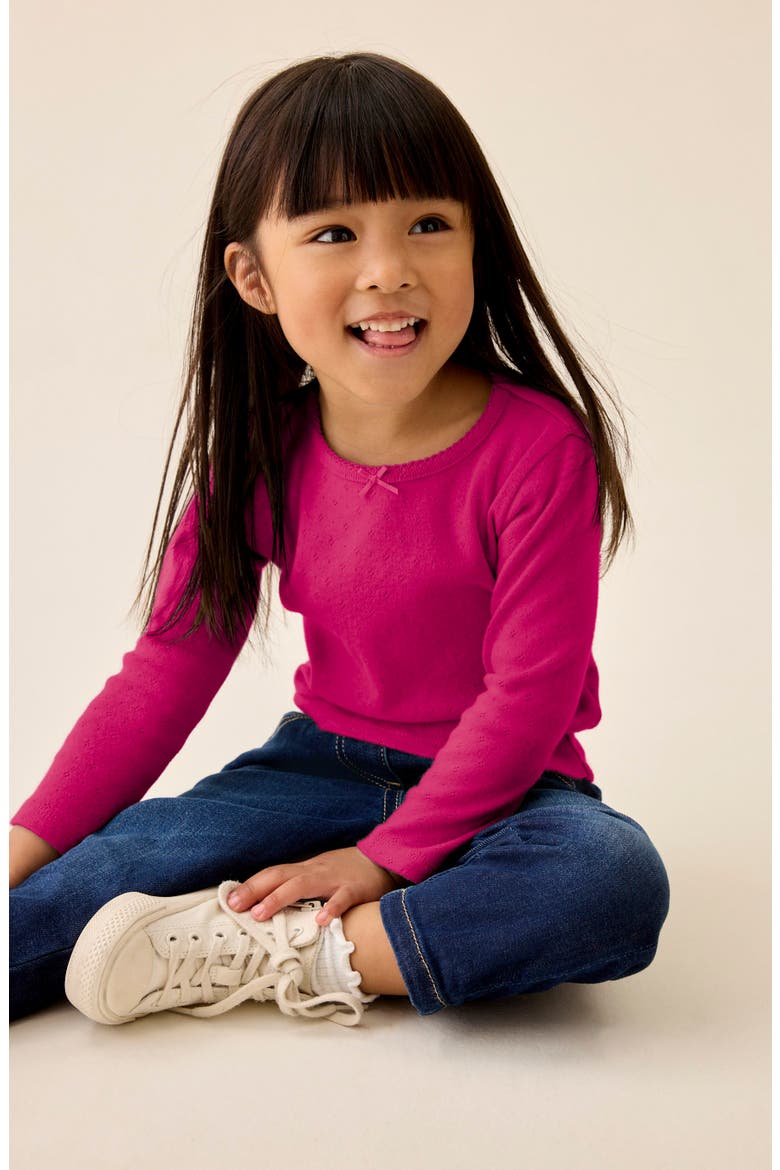 Kids' Long Sleeve Cotton Pointelle Top, Alternate, color, PINK