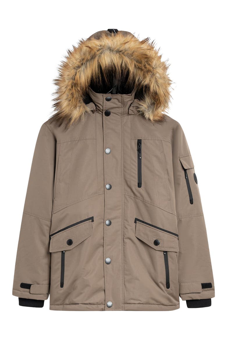 Jacob Faux Fur Trim Hooded Insulated Parka Jacket, Main, color, MOCHA
