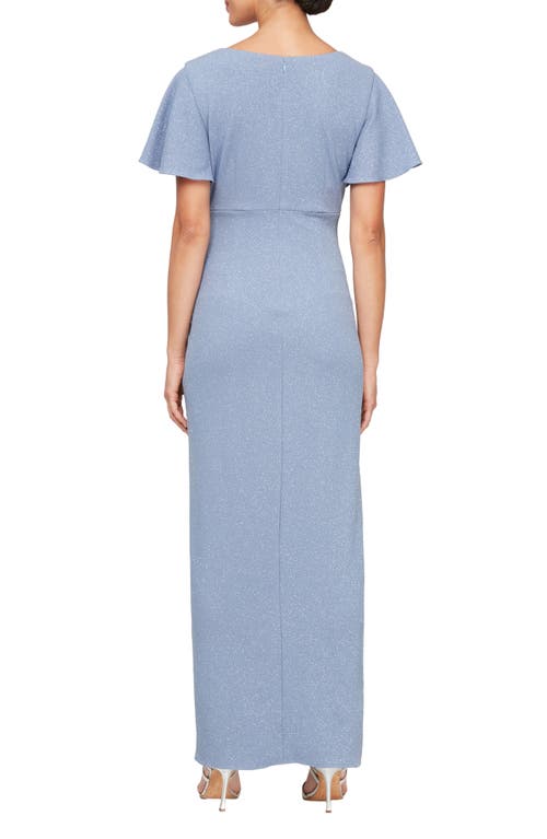 Sl Fashions Glitter Flutter Sleeve Gown In Periwinkle