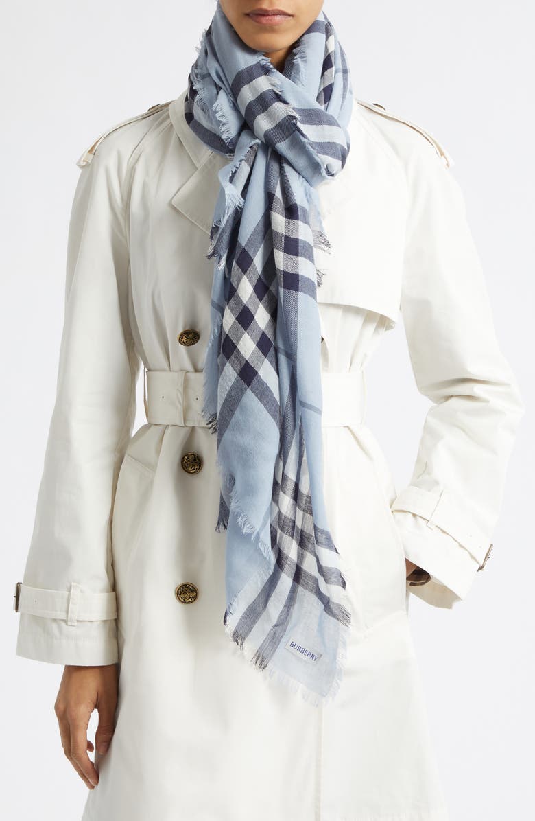 Burberry Giant Check Wool Scarf, Alternate, color, Bank Blue