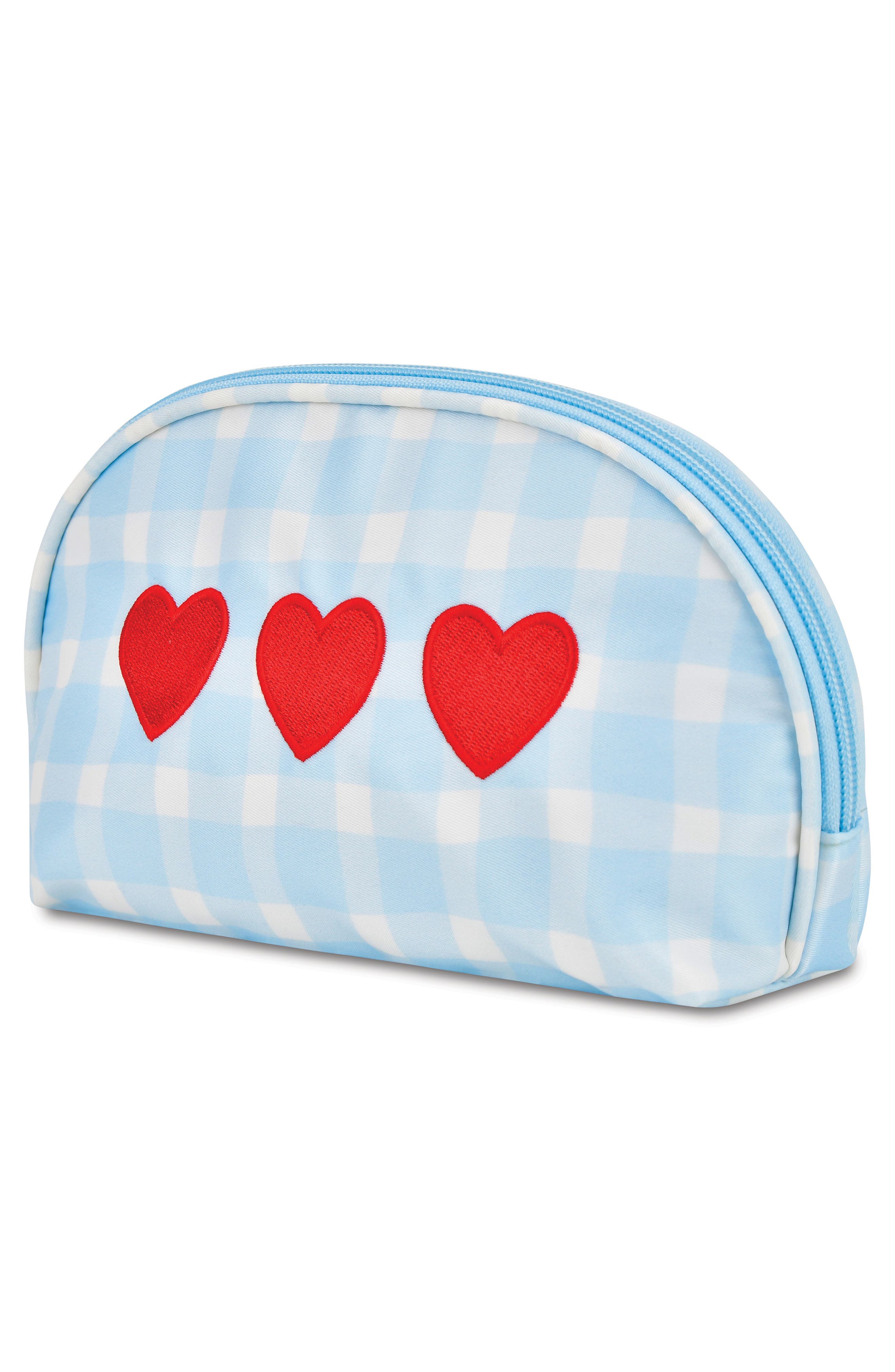 Kids' Gingham Hearts Oval Cosmetic Bag, Alternate, color, BLUE MULTI