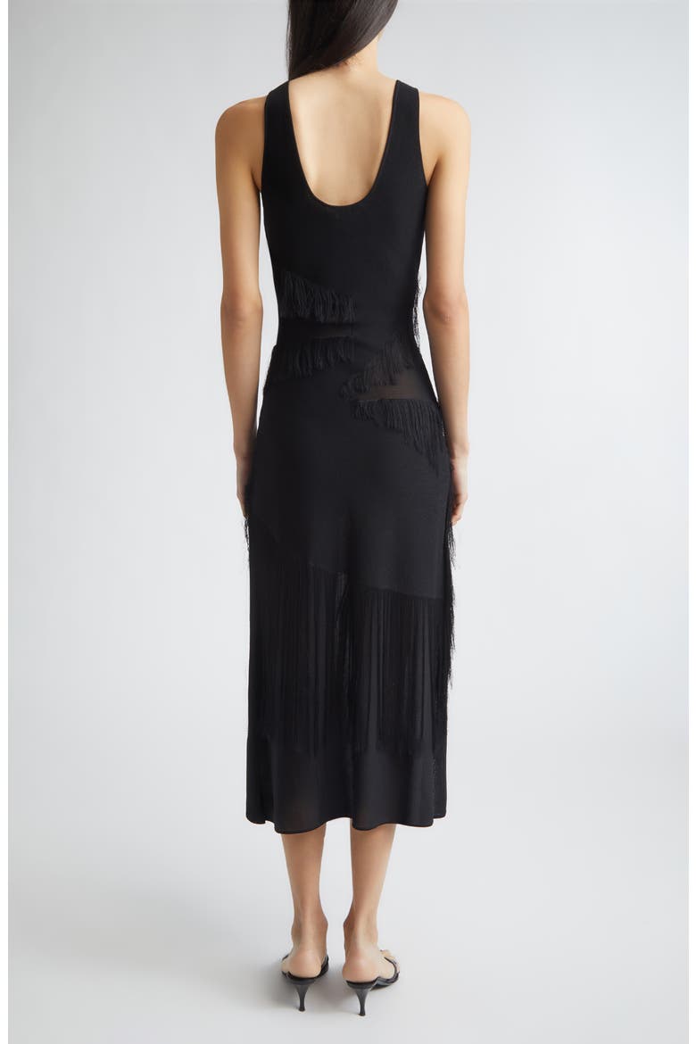 Sleeveless Fringe Knit V-Neck Midi Dress, Alternate, color, BLACK
