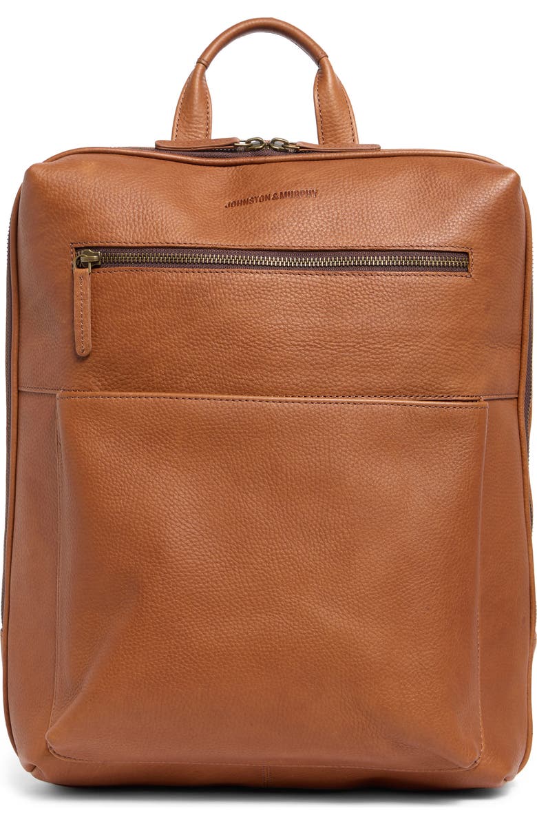 Johnston & Murphy Pebbled Leather Slim Commuter Backpack, Main, color, Tan