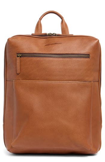 Shop Johnston & Murphy Pebbled Leather Slim Commuter Backpack In Tan