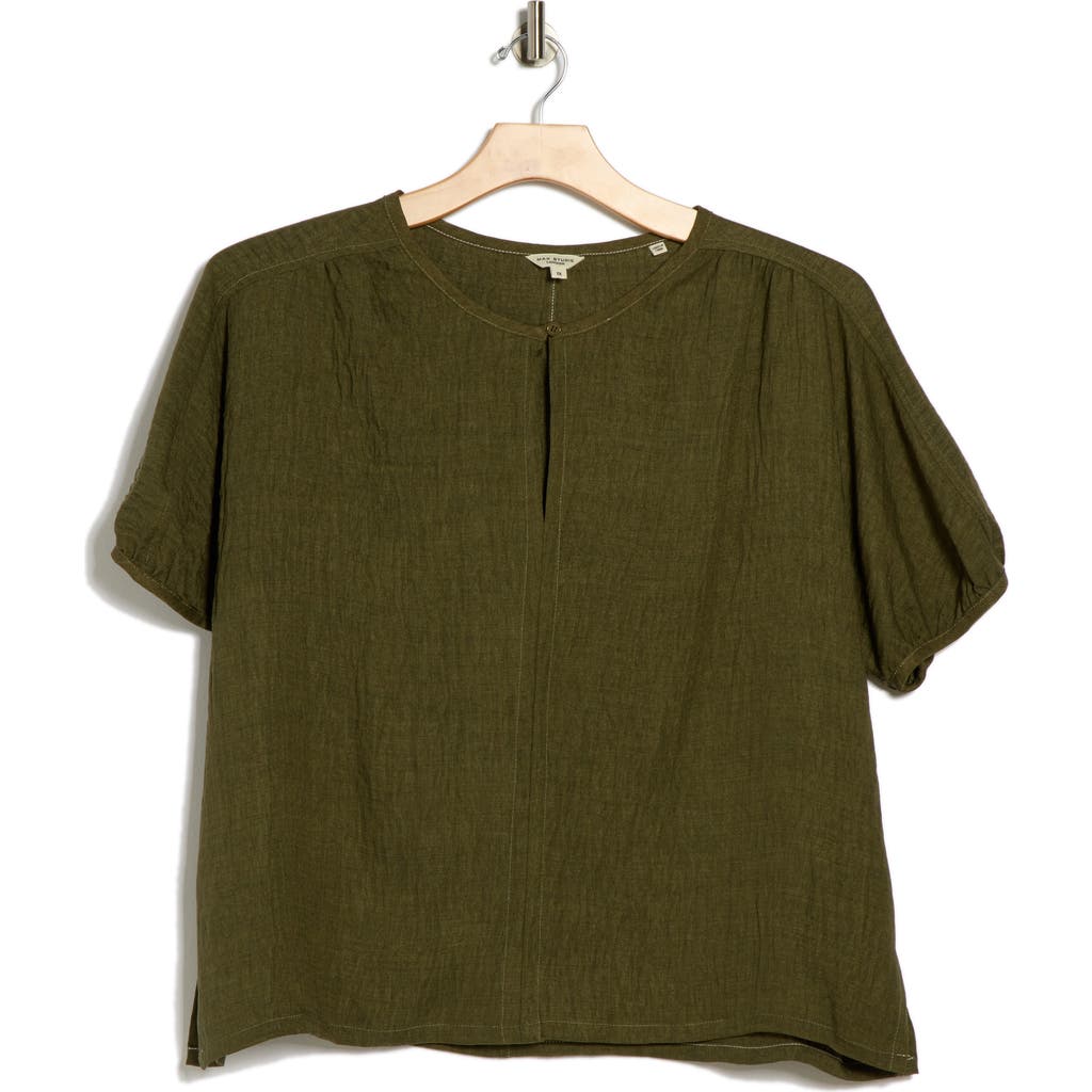 Max Studio Bubble Short Sleeve Top In Green