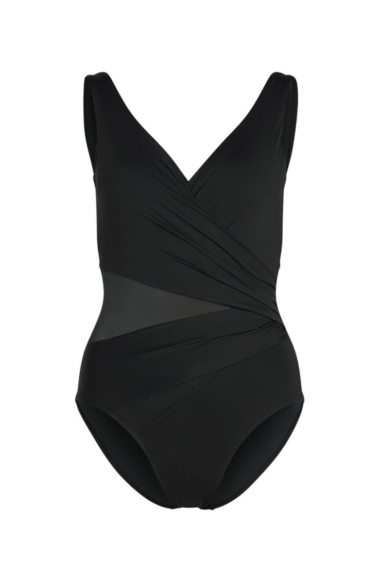 Hunkemöller Shaping Shell Mesh Swimsuit, Alternate, color, Black
