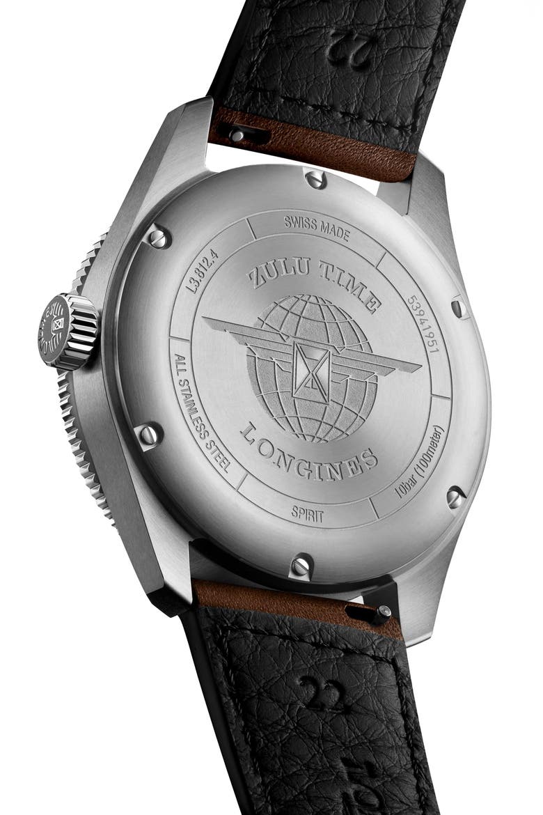 Spirit Zulu Time Leather Strap Watch, 42mm, Alternate, color, BLACK/ BROWN