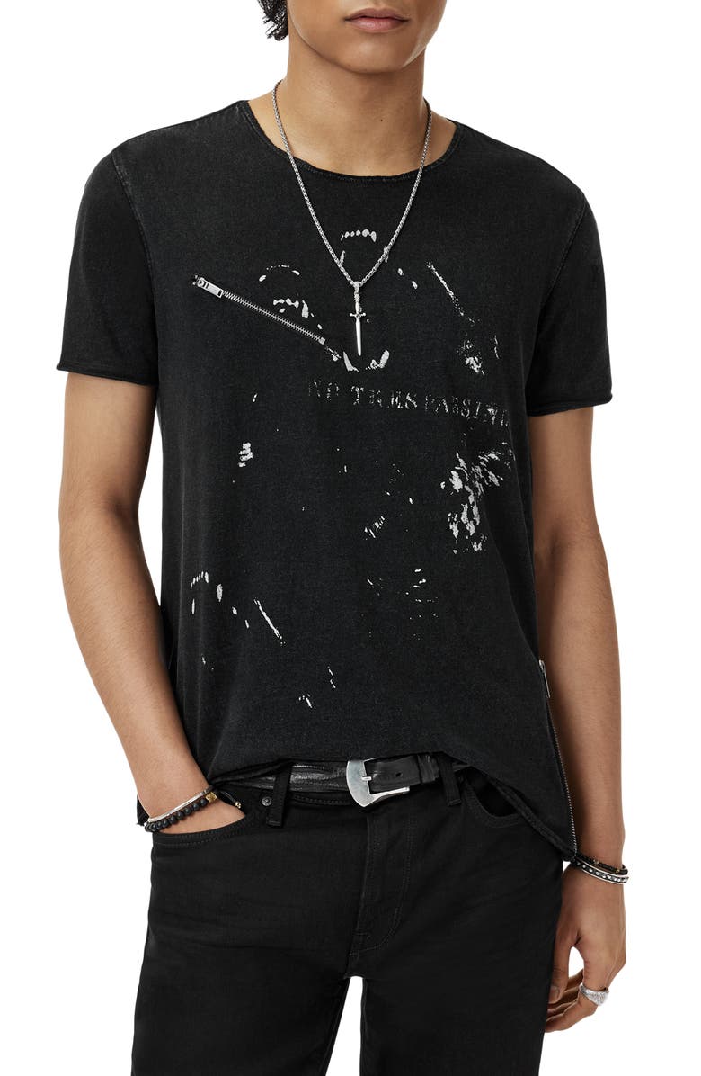 John Varvatos Raw Edge Zipper Graphic T-Shirt, Main, color, Black