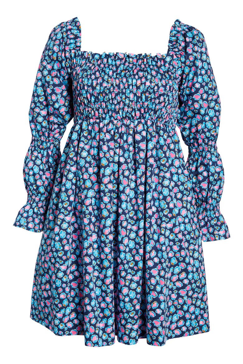 Beyonca Spot Print Smocked Cotton Babydoll Dress, Alternate, color, NACY SPOTTED IN THE WILD