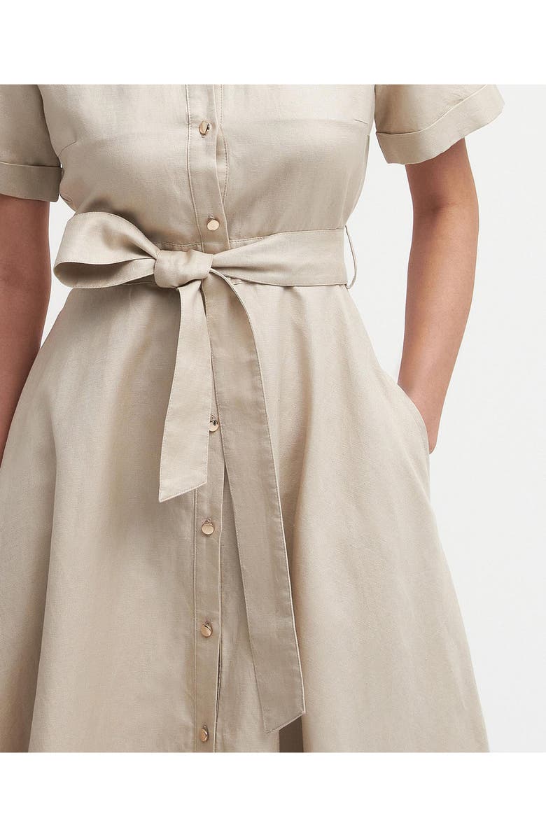 Barbour Margaret Tie Belt Linen & Cotton Midi Shirtdress, Alternate, color, Safari