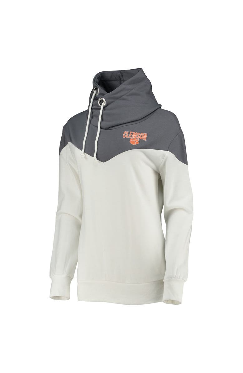 GAMEDAY COUTURE Women's Gameday Couture White/Gray Clemson Tigers Old School Arrow Blocked Cowl Neck Tri-Blend Pullover Hoodie, Alternate, color, 