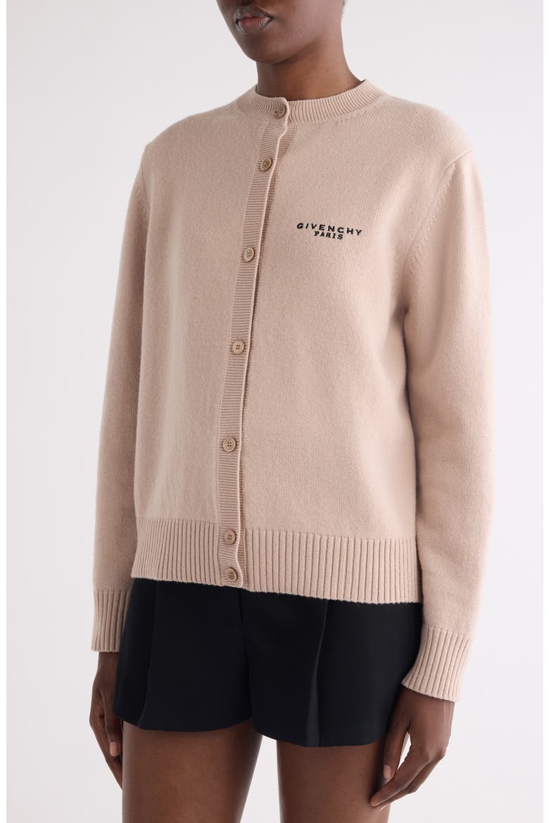 Embroidered Logo Wool & Cashmere Cardigan, Alternate, color, LIGHT PINK
