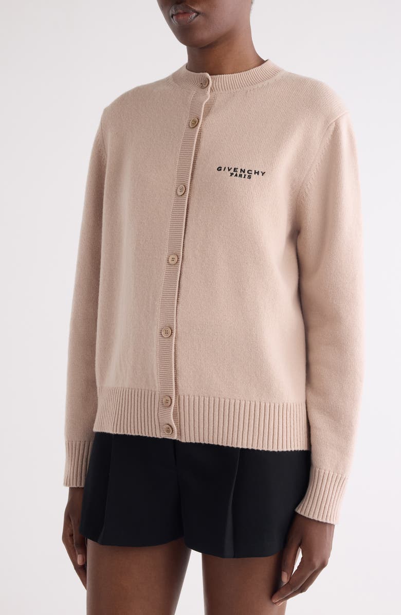 Givenchy Embroidered Logo Wool & Cashmere Cardigan, Alternate, color, Light Pink