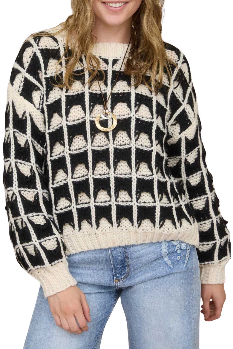 Open Stitch Sweater, Main, color, BLACK