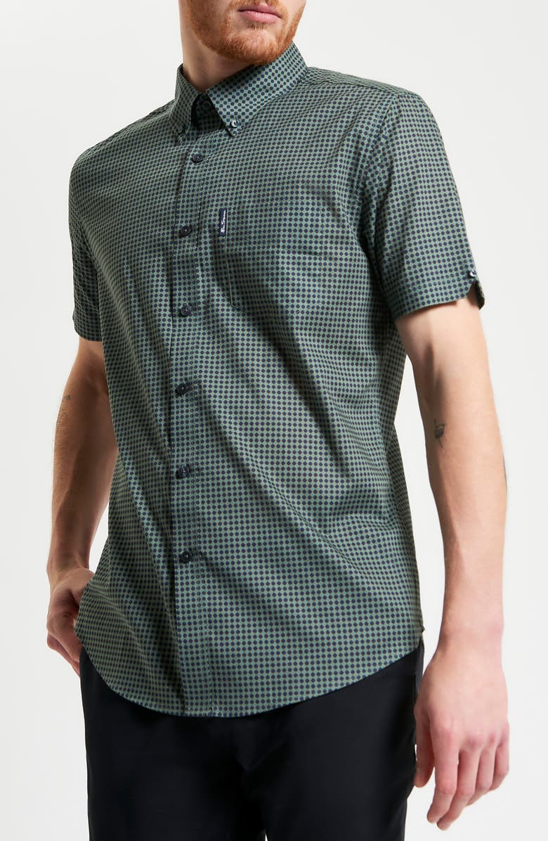 Ben Sherman Geo Print Short Sleeve Organic Cotton Button-Down Shirt, Main, color, 