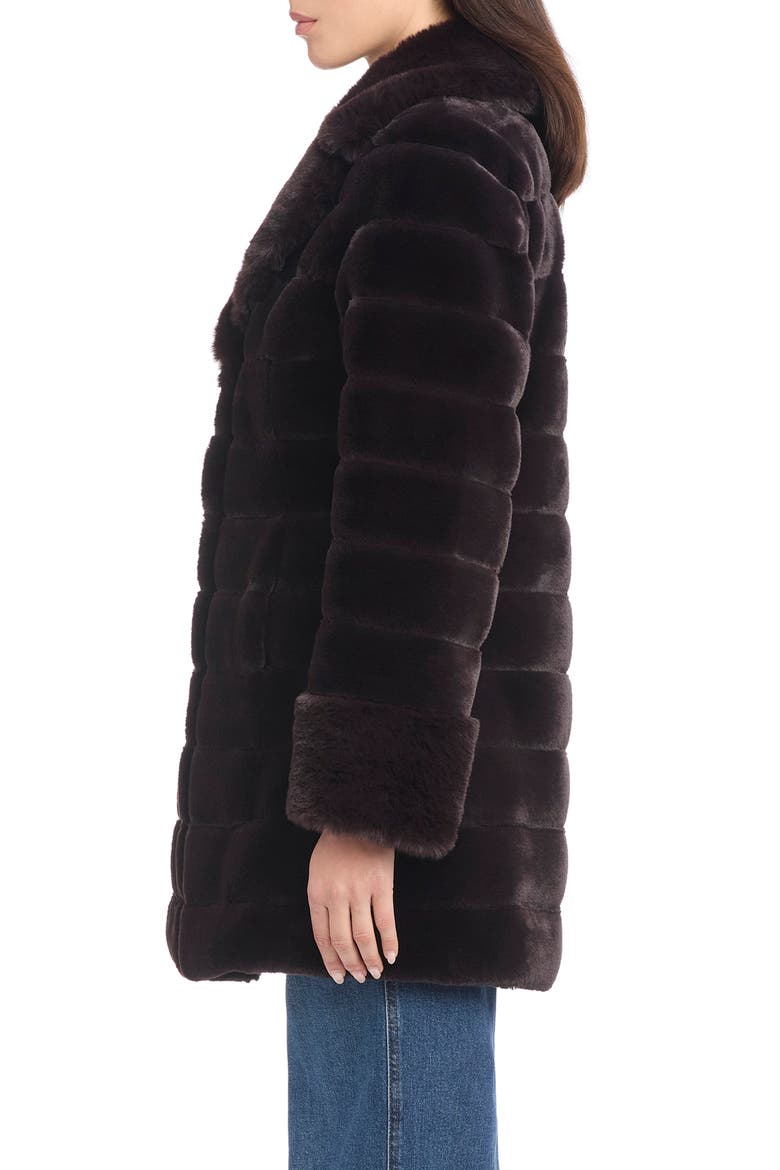 Notch Collar Grooved Faux Fur Coat, Alternate, color, ESPRESSO