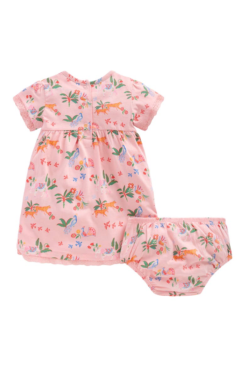 Eyelet Trim Cotton Jersey Dress & Bloomers Set, Alternate, color, PINK TROPICAL ANIMALS