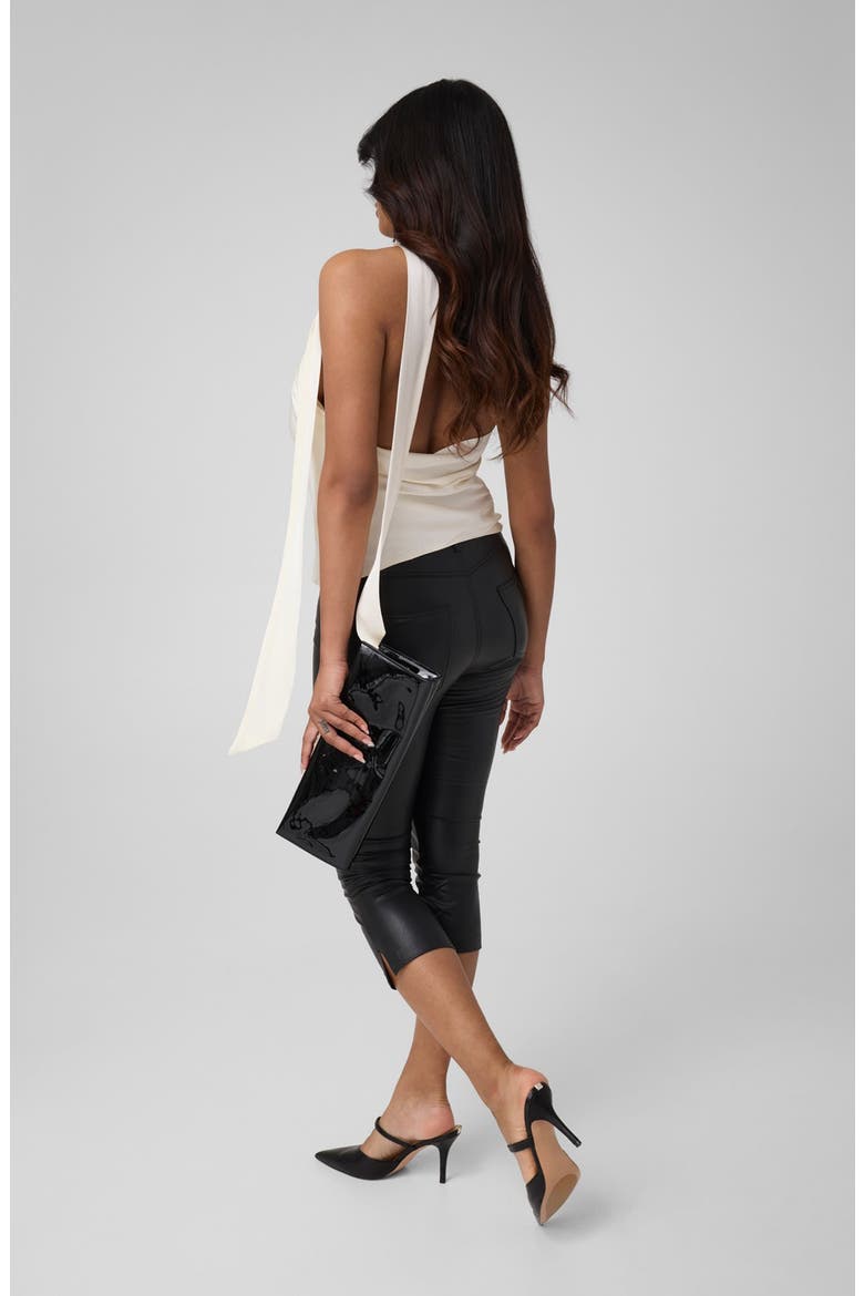 Scarf Neck Silk Blend Satin Top, Alternate, color, MILK