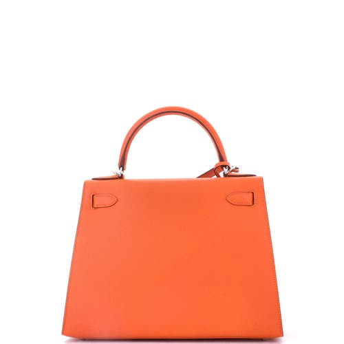 Pre-owned Hermes  Hermes Kelly Handbag Orange Epsom With Palladium Hardware 28 In Orange