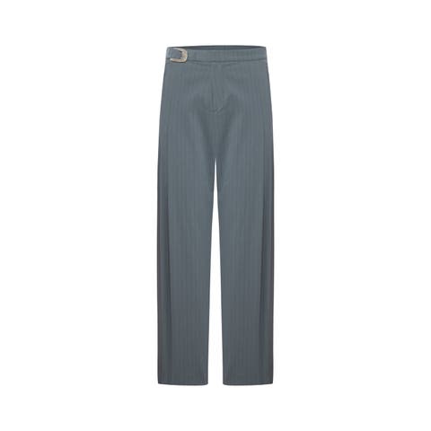Cotton Blend Striped Woven Pant With Belt