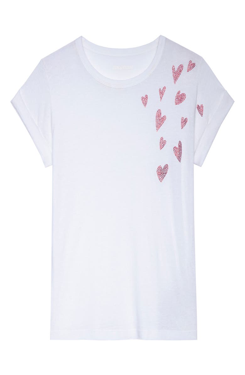 Zadig & Voltaire Anya Beaded Hearts Linen Blend T-Shirt, Alternate, color, 
