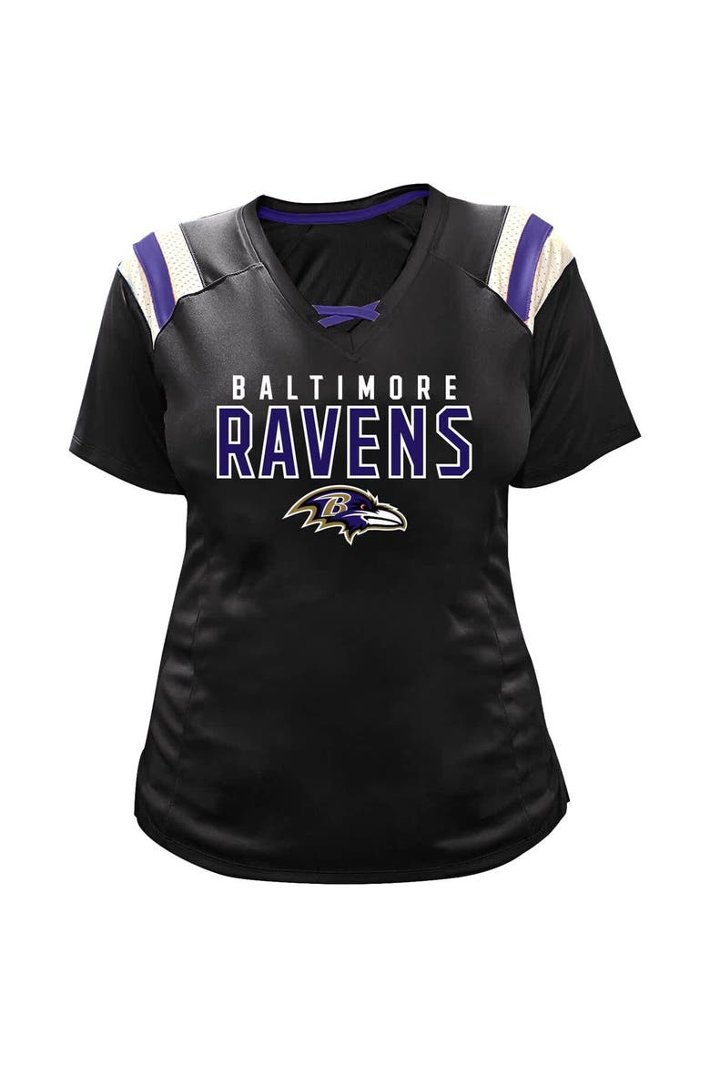 Women's Fanatics Lamar Jackson Black Baltimore Ravens Plus Size Name & Number Raglan Lace V-Neck T-Shirt, Alternate, color, Black